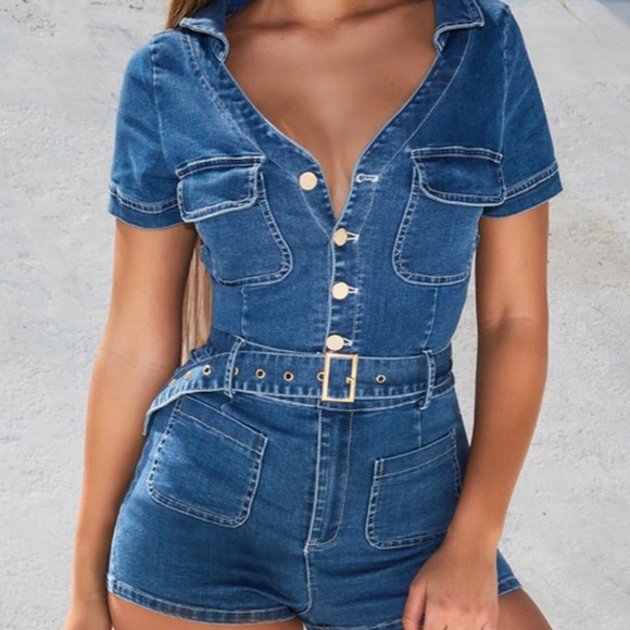 oh polly denim playsuit